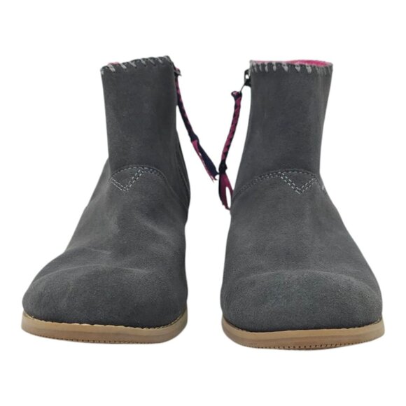 TOMS Ankle Boot Youth Size 6 Bootie Faux Suede Block Heel Pink Lining Side Zip - Picture 3 of 16